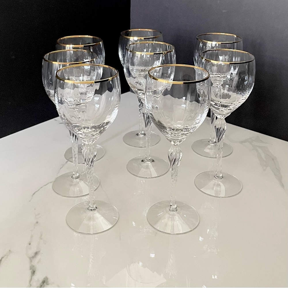 SET of 8 Monroe Gold Trim Crystal Wine Glasses by Lenox